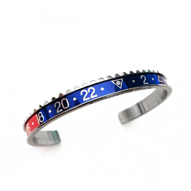 Bransoletka mankietowa ze stali nierdzewnej 12 kolorów w kolorze srebrnym ST01: steel-red-blue