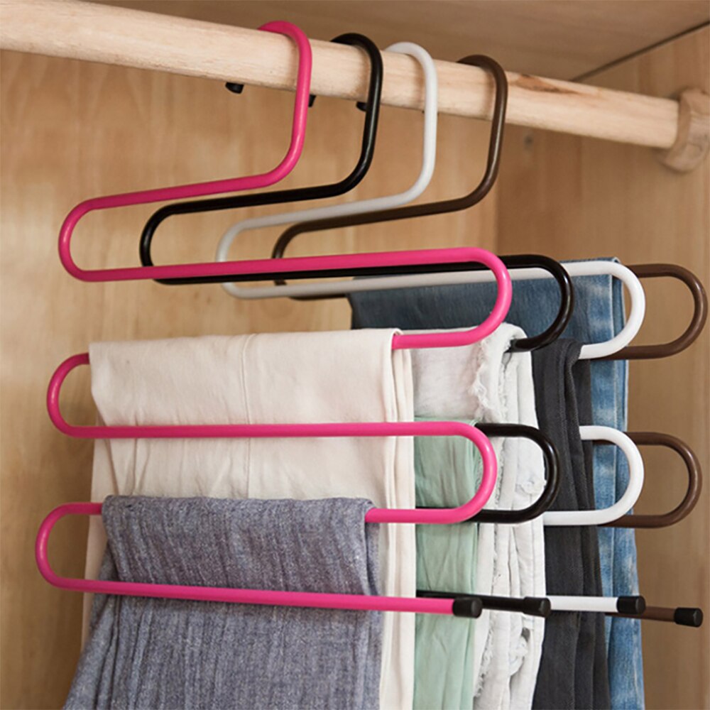 Cintres multicouches en fer, 5 couches, pour vêtements, pantalons en forme de S