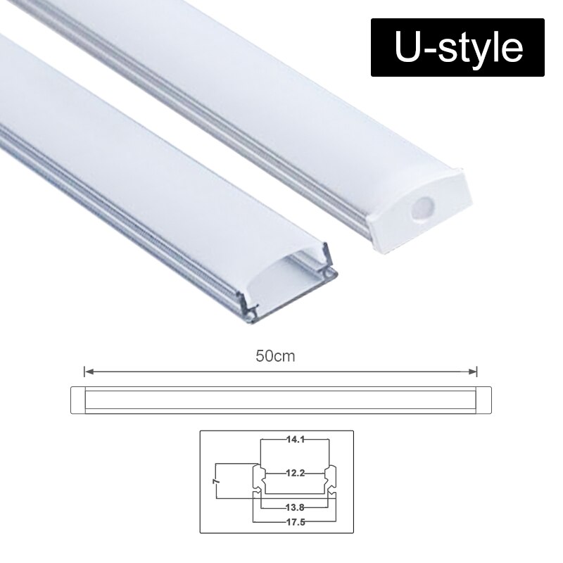 Claite 30cm 45cm 50cm uv yw tre stil aluminium kanalholder til ledet stripe lys bar under skap lampe kjøkken 1.8cm avlet: U stil / 50cm