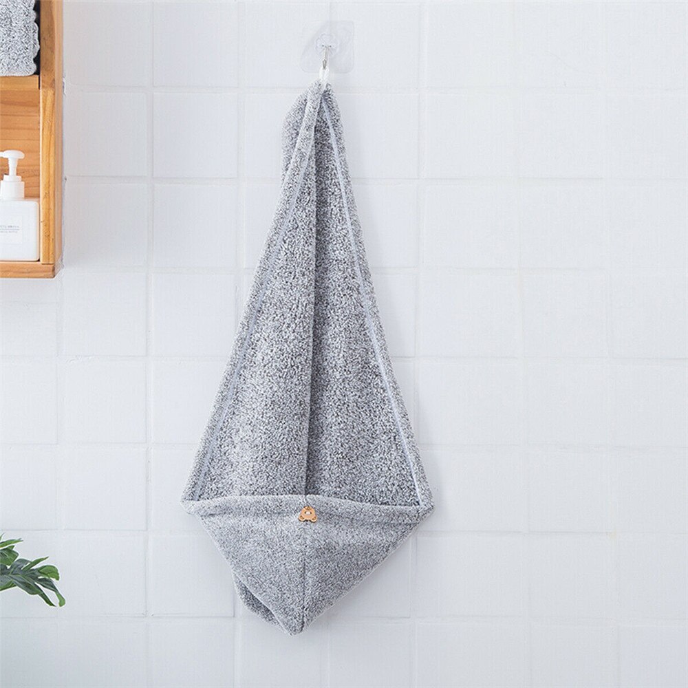 Bamboo Fiber Hair Towel Quick Dry Bath Shower Loop Button Head Turban Hat Cap
