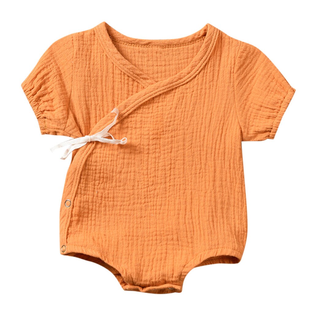 Newborn Baby Clothes Rompers Summer Girls Boys Solid Kimono Romper Bodysuit Cotton Linen Cool Outfits Infant Clothing Rompers: Orange / 12-18 Months