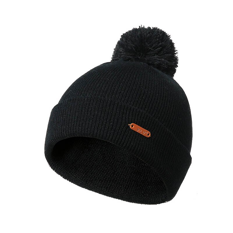 Vinter huer strikkede kvinder hatte pom poms kasketter ensfarvet herre hue varme tykke huer unisex efterår afslappede huer: Sort