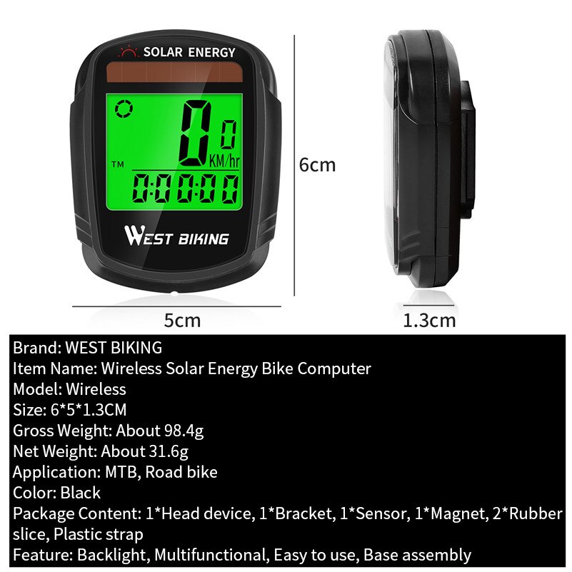 WEST BIKING Wireless Bike Computer Solar Power Waterproof Cycling Odometer Stopwatch Road MTB Bicycle Computer Bike Speedometer