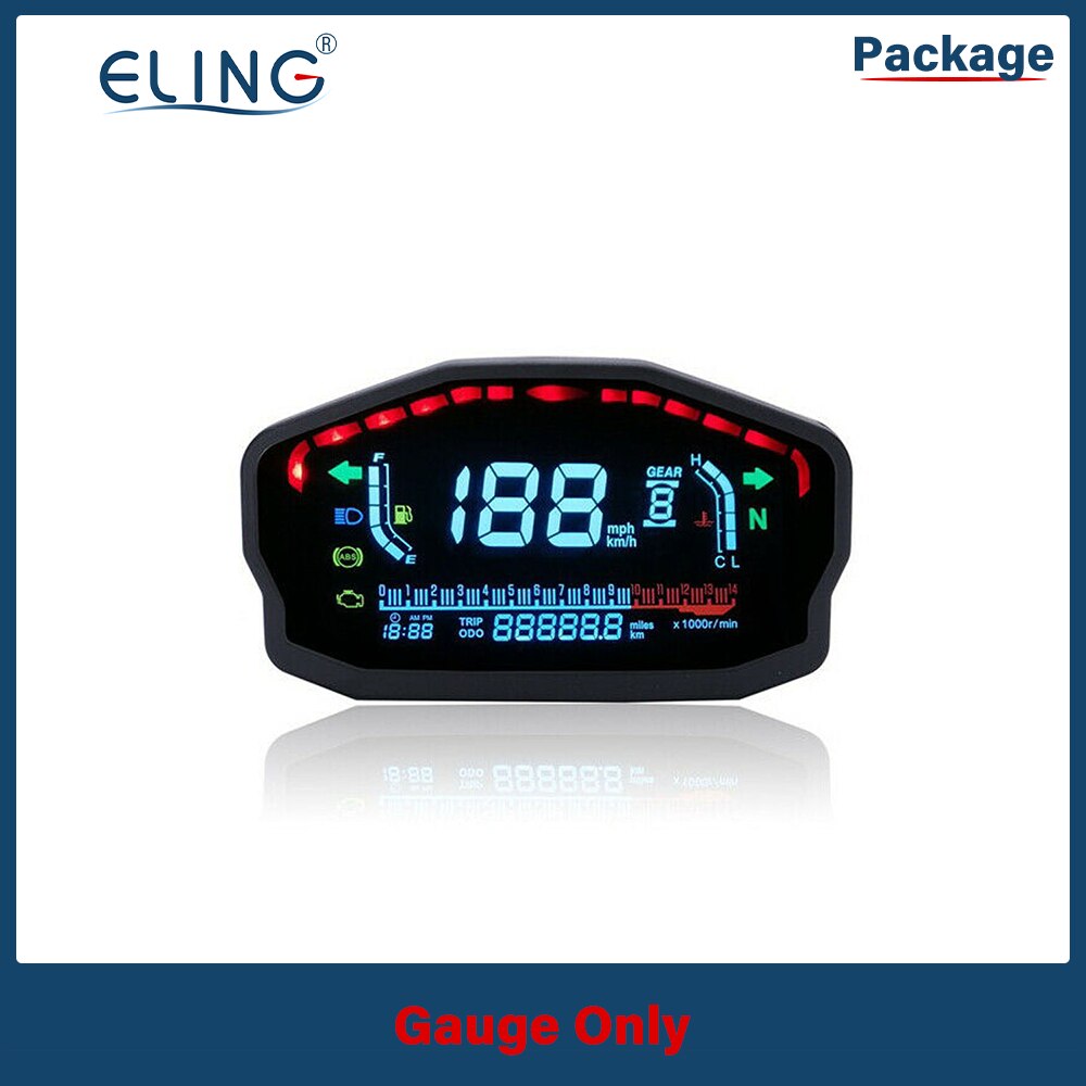ELING – tachymètre numérique pour moto, 10000RPM, température de l&#39;eau, vitesse, niveau de carburant, odomètre, 12H, horloge pour 1 2 4 cylindres: Gauge only