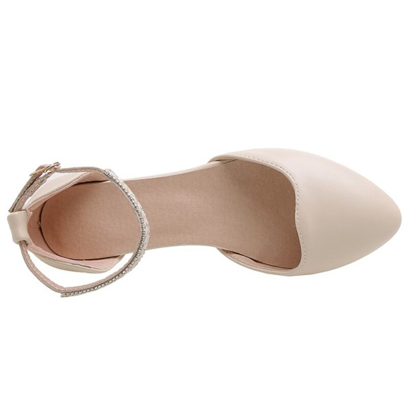 ASILETO Woman Concise Summer Flats Sandals Pointed Toe 2.5cm Hoof Heels Ankle Buckle Large size 32-43 White Date T1145
