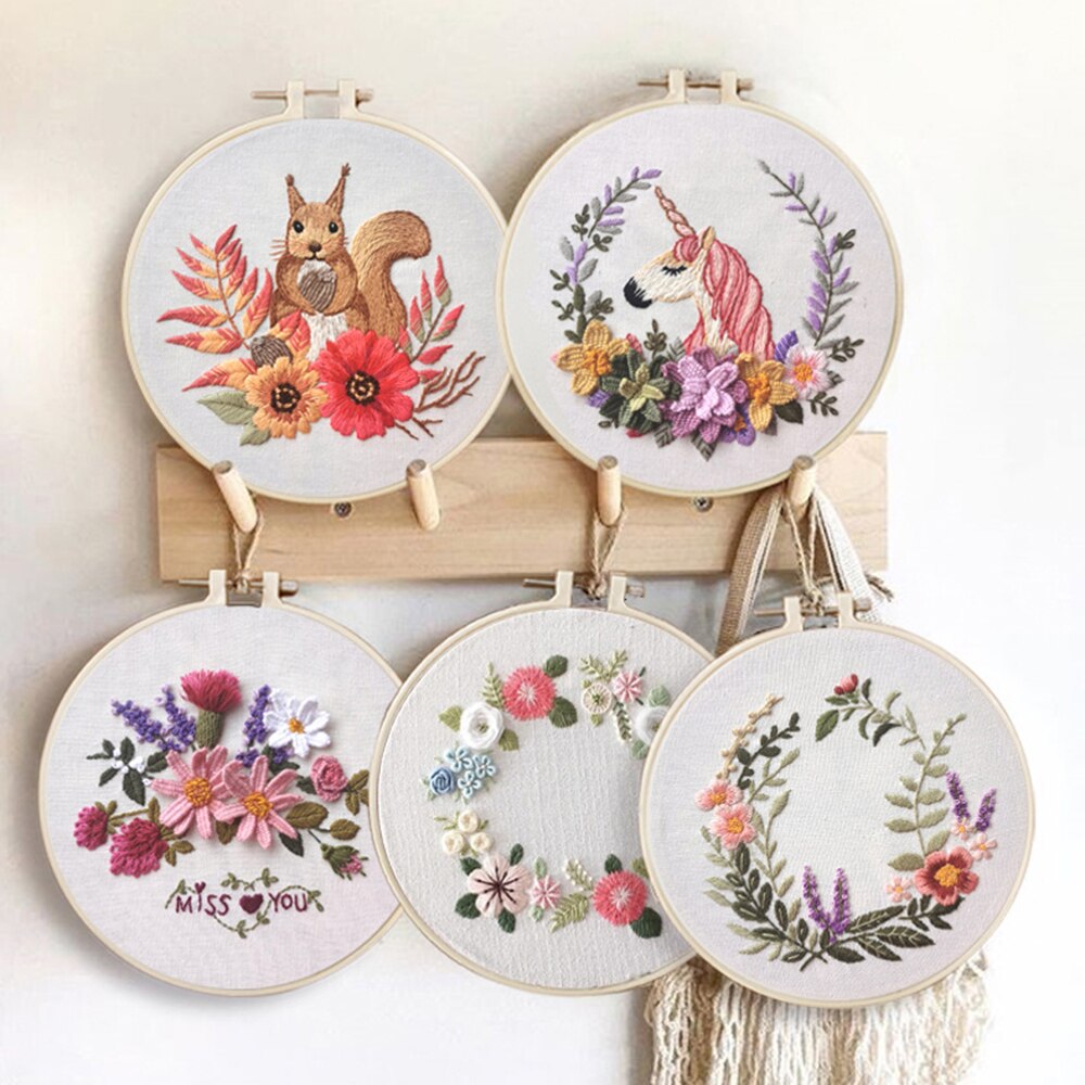 DIY Embroidery Flower Handwork Needlework for Beginner Cross Stitch Kit Ribbon Painting Embroidery Home Decoration