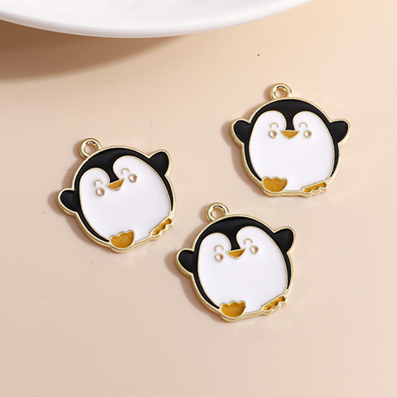 Pendentifs en forme de pingouin pour la fabrication de bijoux, 10 pièces, 21x22mm, en émail, animaux mignons, accessoires pour colliers et boucles d&#39;oreilles