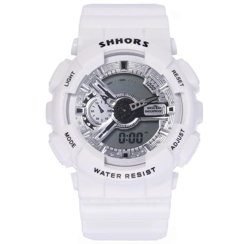 Shhors roze dameshorloges multifunctionele sporthorloges dames led-display analoog digitaal quartzhorloge reloj mujer: Wit -2