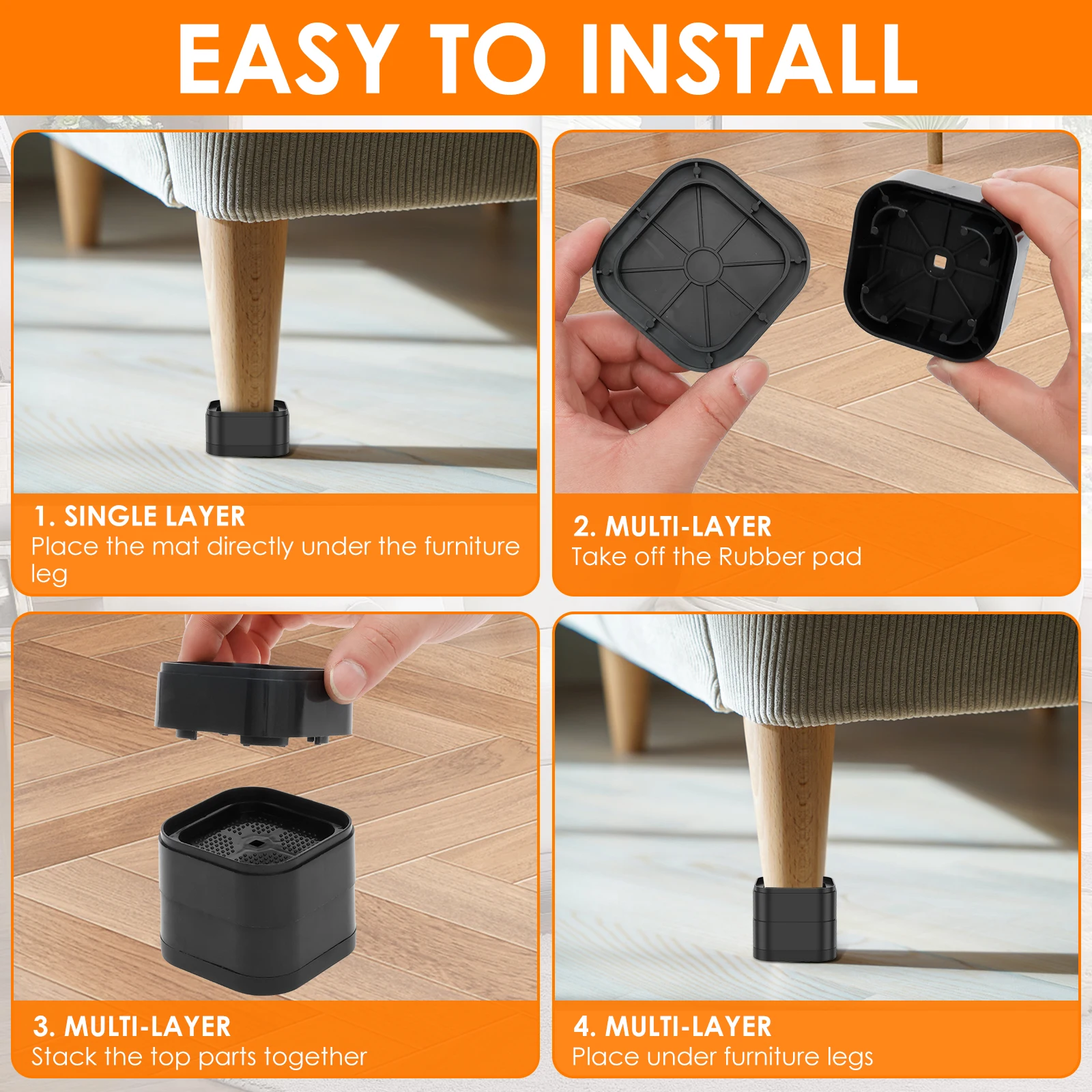 8/16 Pcs Furniture Risers Heavy Duty Bed Chair Table Heightening Foot Pad Non-slip Floor Protecto Furniture Feet Leg Lift