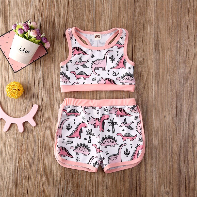 Traje de baño para niñas pequeñas, Tankini, conjunto de Bikinis sin mangas, trajes para niñas, conjunto de ropa de dinosaurio de sandía