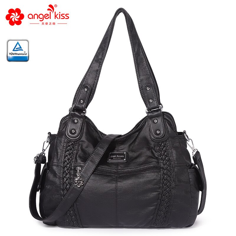 Large Capacity Brand Women Soft Multi Pocket Shoulder Bags PU Leather Leisure Shopping Tote Bag Stylish Travel Crossbody Bag: black