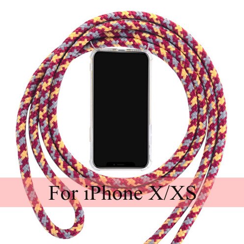 Strap Cord Phone Case for iPhone X XS Max XR Necklace Lanyard Carry Protective Phone Cover to Hang For iPhone XR XS Max X Chain: Red-Yellow (X XS)