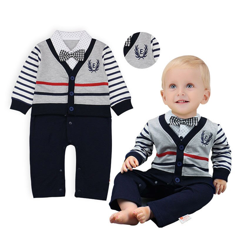 Baby Jongens Rompertjes Jumpsuits Pasgeboren Baby Gentleman Strikje Kleding Baby Jongens Kleding Set Zomer Baby Volledige Mouw Jumpsuits: 12m