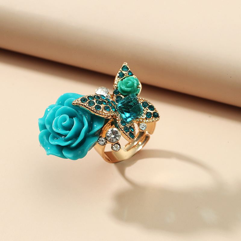 IHUES 1Pcs French Vintage Pearl Rings for Women Joint Opening Ring Party Engagement Decoration: Cyan