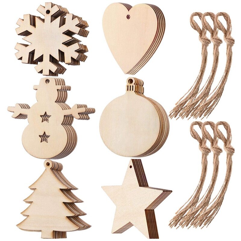 Houten Kerstversiering, Sterren, Kerstbomen, Sneeuwvlokken, Sneeuwpoppen Kerst Opknoping Ornamenten Decoratie, Diy Ambachten