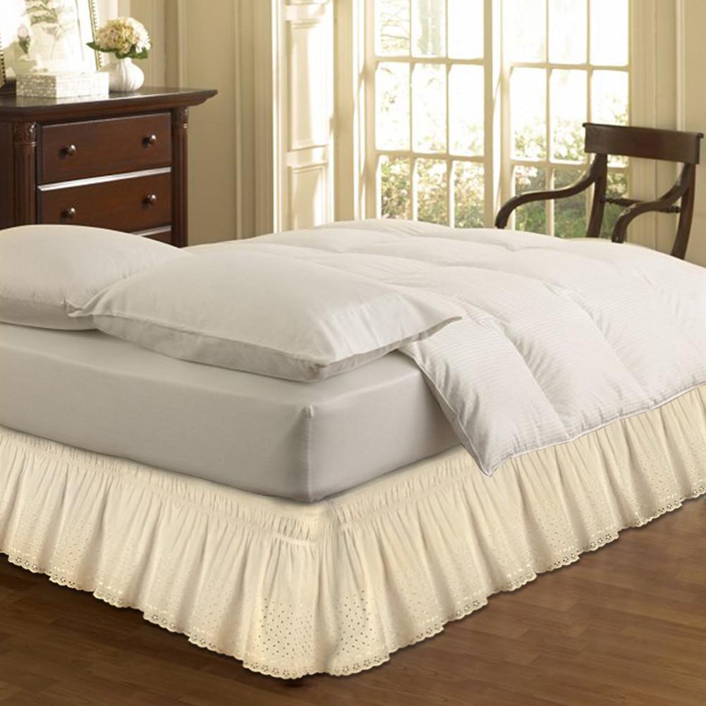 Jupe de lit à enrouler en coton, couvre-matelas à volants, couvre-lit simple avec broderie reine, facile à adapter, 1.5 m / 1.8 m / 2 m