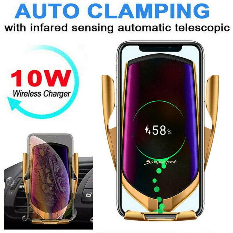 Soporte de teléfono para coche, cargador inalámbrico para coche Qi 10 W, Sensor infrarrojo de carga rápida, sujeción automática para Iphone 11 Pro XR XS Huawei P30