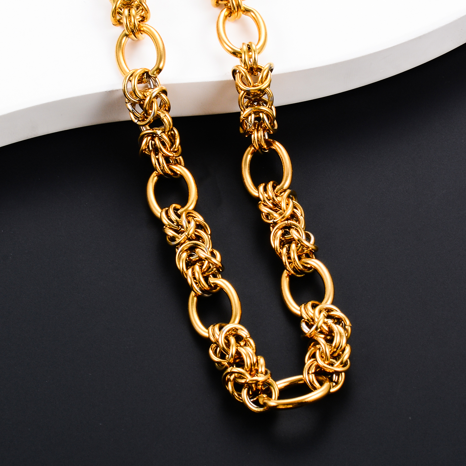 10mm hiphop knytekjede lenkekjede i rustfritt stål armbånd stor kjede halskjede punk hiphop smykker: 70cm / Gullfarge