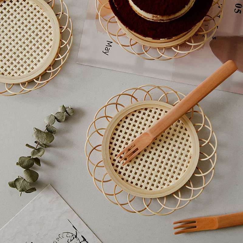 Japanese Style Bamboo Round Rattan Woven Saucer Handmade Bamboo Coaster Cup Holder Pot Pad Tea Mat Rattan Woven Cup
