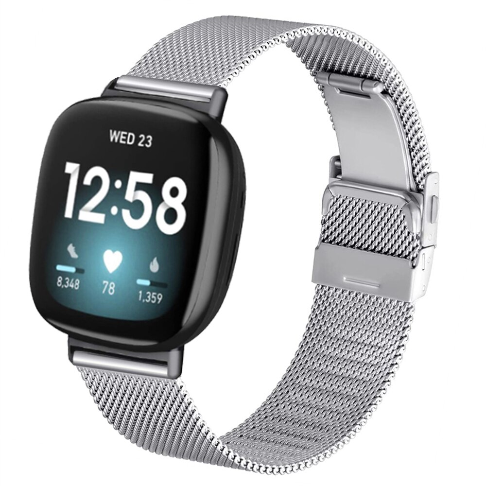 Essidi Milanese pasek z zapięciem motylkowym dla Fitbit Versa 3 2 1 Versa Lite siatka ze stali nierdzewnej Watch Band Loop dla Fitbit Sense: Srebrny / For Fitbit Versa 2