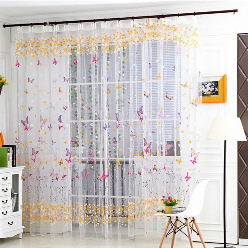 Farverig sommerfugl gardintyl på vinduet gardiner til stue køkken moderne vinduesbehandlinger voile decor cortina