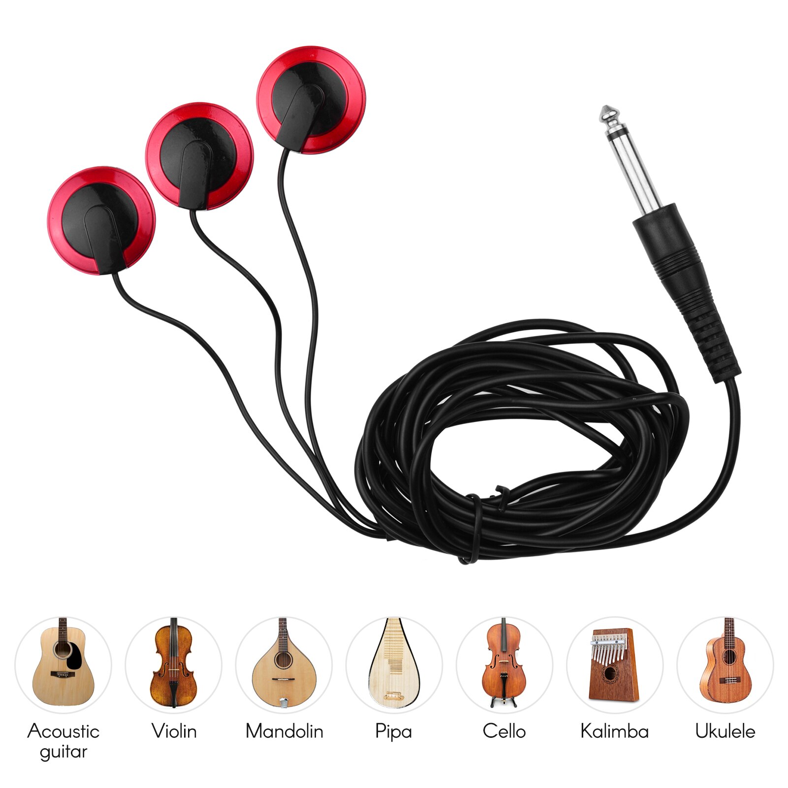 Adhesive Instrument Pickup Acoustic Guitar Pickup Mini Transducer with 1/4 Inch Connector for Violin Mandolin Ukulele