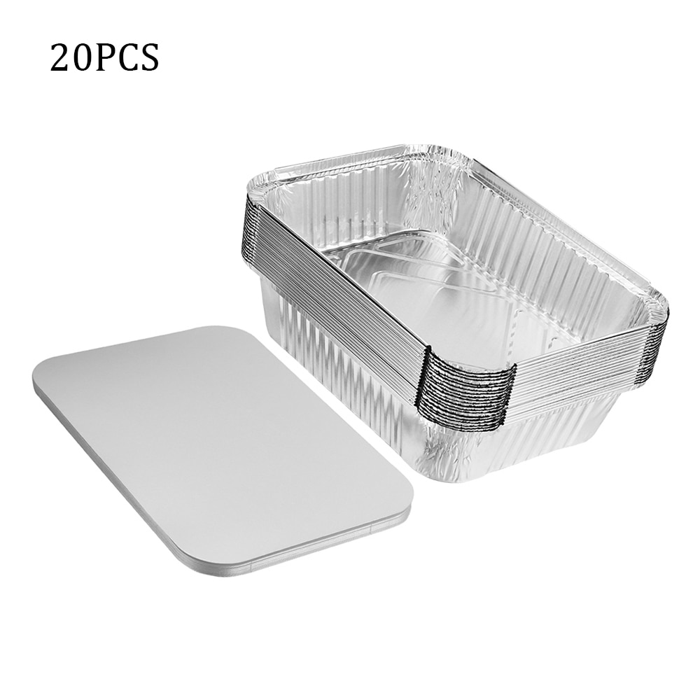20 Stuks 450Ml Wegwerp Aluminiumfolie Lunch Box Met Deksel Tin Wegwerp Meeneem Verpakt Lunchbox Container 14.7*12*5Cm