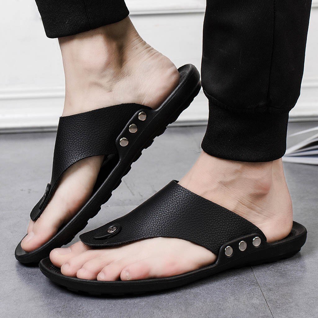 Tongs de plage confortables à bout ouvert pour hommes, sandales en Pu épissé, #40, été Rome
