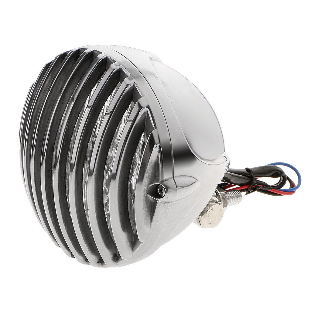Motorfiets Hoofd Licht Finned Grill Cover Behuizing Lens Voor Chopper Bob: Silver