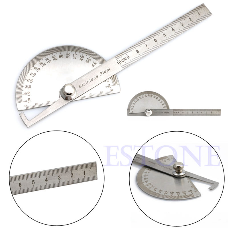 Stainless Steel Round Head Rotary Protractor Angle Finder Rule Measure Tool Kit