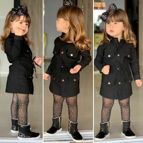 niños niñas otoño solapa cuerno manga larga cortavientos Trench niño Casual cordón bolsillo abrigos