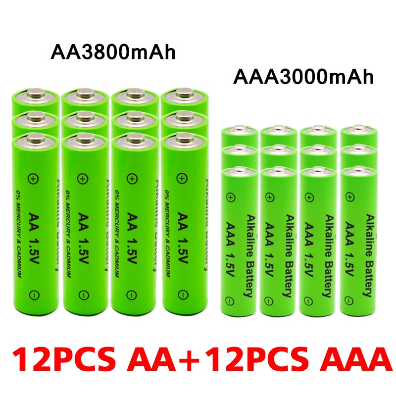 Pilas alcalinas AA + AAA recargables, pilas AA de 1,5 V, 3800mAh/1,5 V, AAA, 3000mah, linterna, juguetes, reloj, reproductor de MP3, reemplaza la batería Ni-Mh