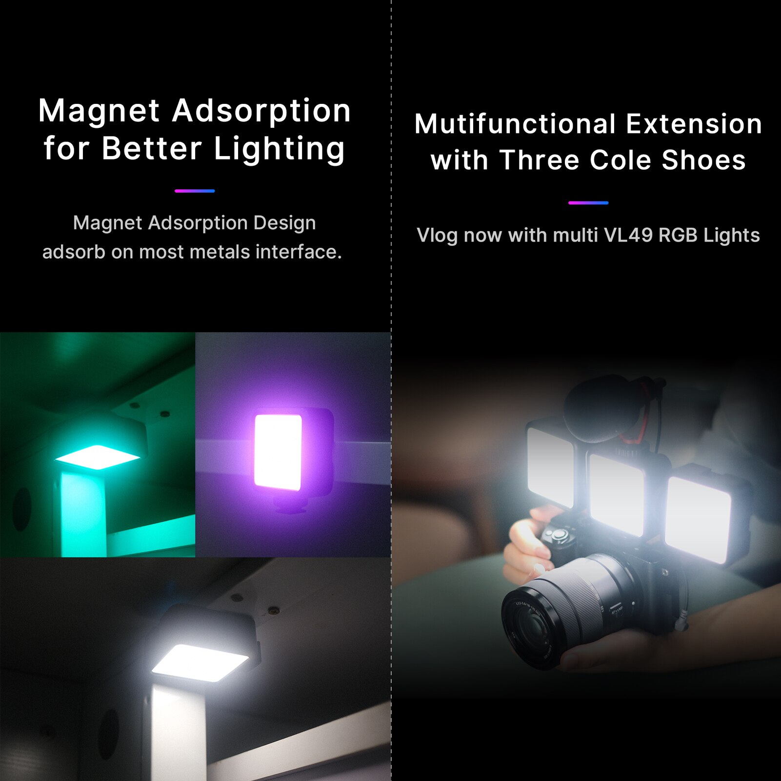 Ulanzi VL49 Full Color Mini Rgb Led Video Light 2500K-9000K Magnetische Mini Vul Licht Verlengen 3 koude Schoen 2000Mah