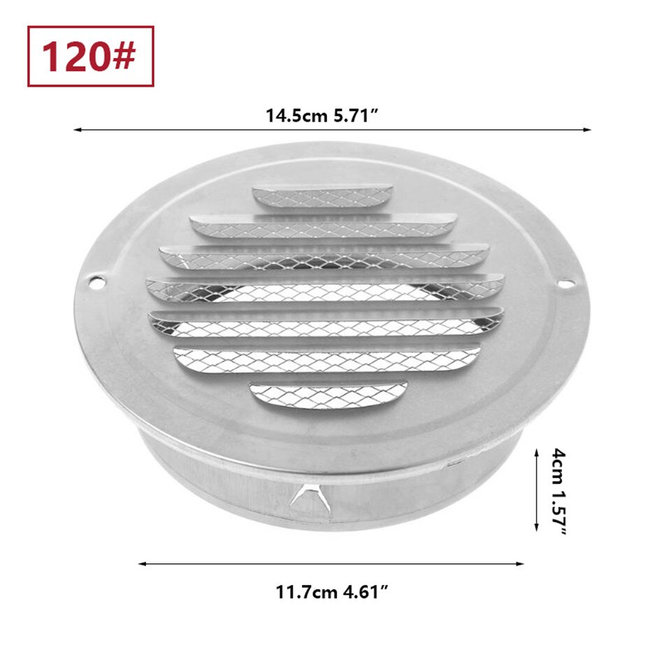 Rejilla de ventilación Exterior de pared aire ventilación de acero inoxidable rejillas de ventilación redondas 70/80/100/120/150/160/180/200mm ventilación de aire: 120mm