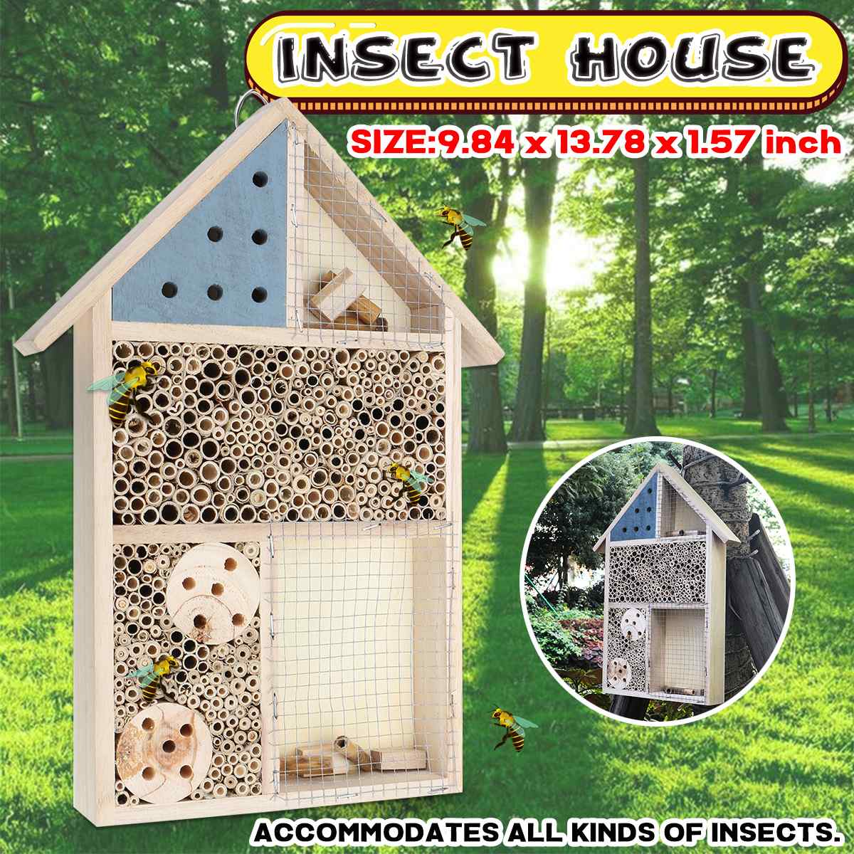 Wooden Insect House Bee House Honey Tools Insect Bee Breeding Shelter Wood Nests Box Bug Room Garden Decoration for Garden