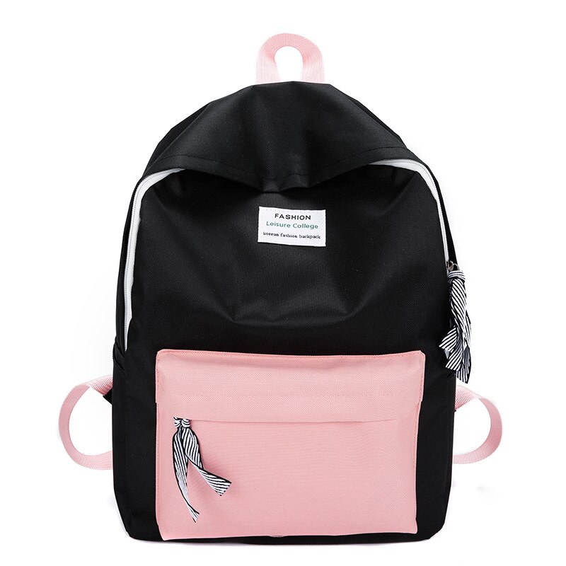 Dames canvas rugzak tiener schattige haarbal lint studenten schooltas meisjes grote capaciteit schouder reistas  b82: B159- zwarte