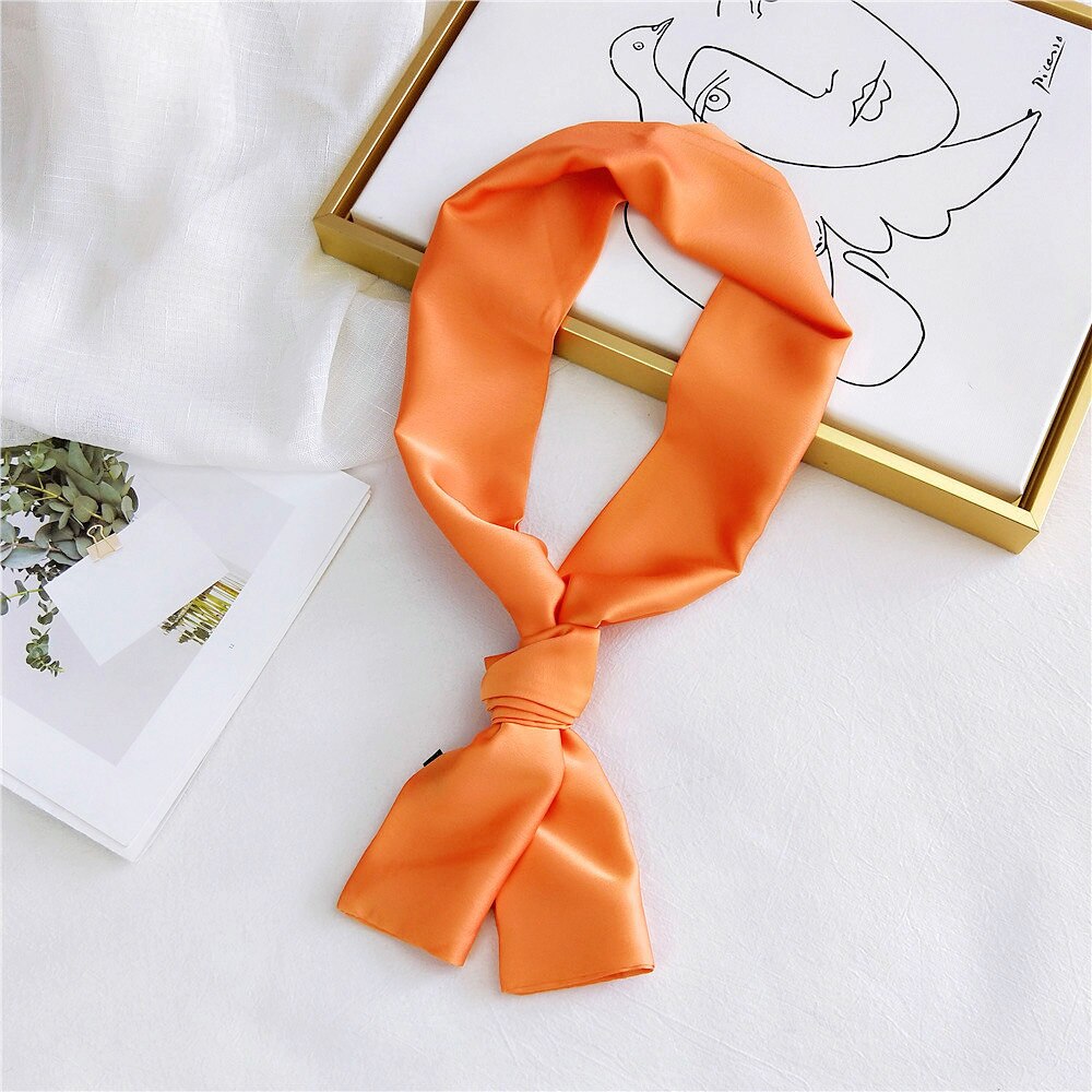 Pitkä laiha huivi silkkisatiininen kaulahuivi naisille yksiväriset hiushuivi naisten päähuivit pinkki vihreä: 03