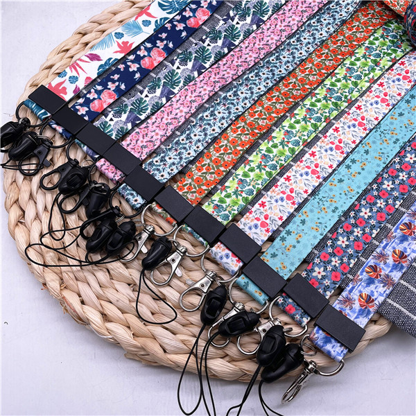 10Pcs/Lot Summer Flower Print Phone Lanyard Straps For Camera Mobile Phone ID Card Long Hanging Rope String Keychain Neck Strap: mixed color