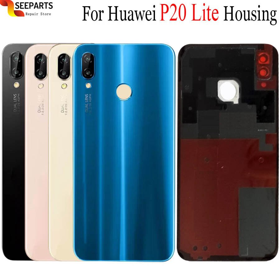 Coque arrière en verre pour Huawei Nova 3e P20 Lite, avec objectif d'appareil photo, boîtier de batterie