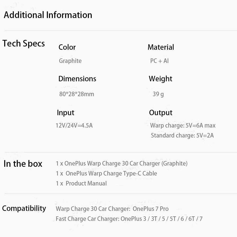 Originele Oneplus Warp Lader 30W Autolader Eu Uk Input 12V 24V 4.5A Output 5V 6A max Voor Oneplus 7 /7 Pro/ 7T /7T Pro