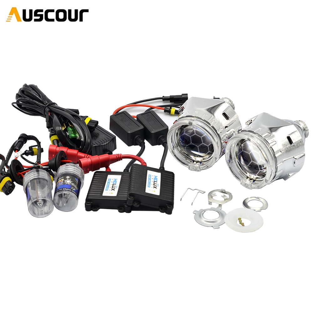 2 Stuks 2.5 Inch Voetbal Bi-Xenon Projector Lens 35W 5000K Xenon Ballast Lamp Auto Montage Kit fit Voor H1 H4 H7 Auto Model Mofify