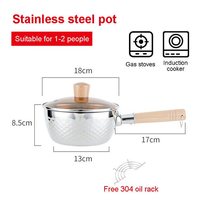 Stainless Steel Cast Iron Cooking Pot Set Mini Non Stick Egg Pan Japanese Kitchen Hotpot Ramen Soup Pot Korean Cookware: 18cm