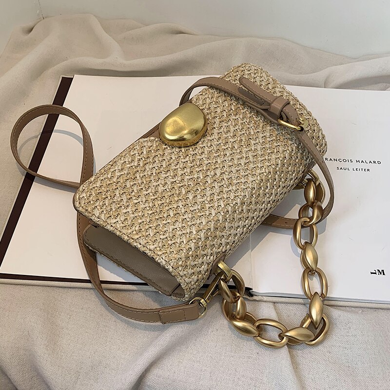 luxus Handtasche Sommer Jahrgang Rattan Gewebt Stroh Schulter Taschen lässig Kleine kippen Strand Geldbörse Weiblichen Beutel Handtaschen