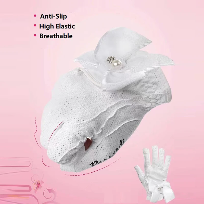 Gofist 1 Paar Golfhandschuhe für Damen, linke und rechte Hände, rutschfeste Sporthandschuhe mit Schleife, elegante, atmungsaktive Fäustlinge für Höhle Damen