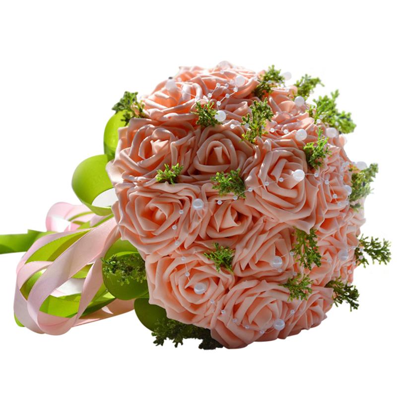 Handgemaakte Pastorale Kunstmatige Nep Bloemen Boeket Simulatie Rozen Parels Bridal Holding Toss Boeket Voor Bruiloft Gunsten: Roze