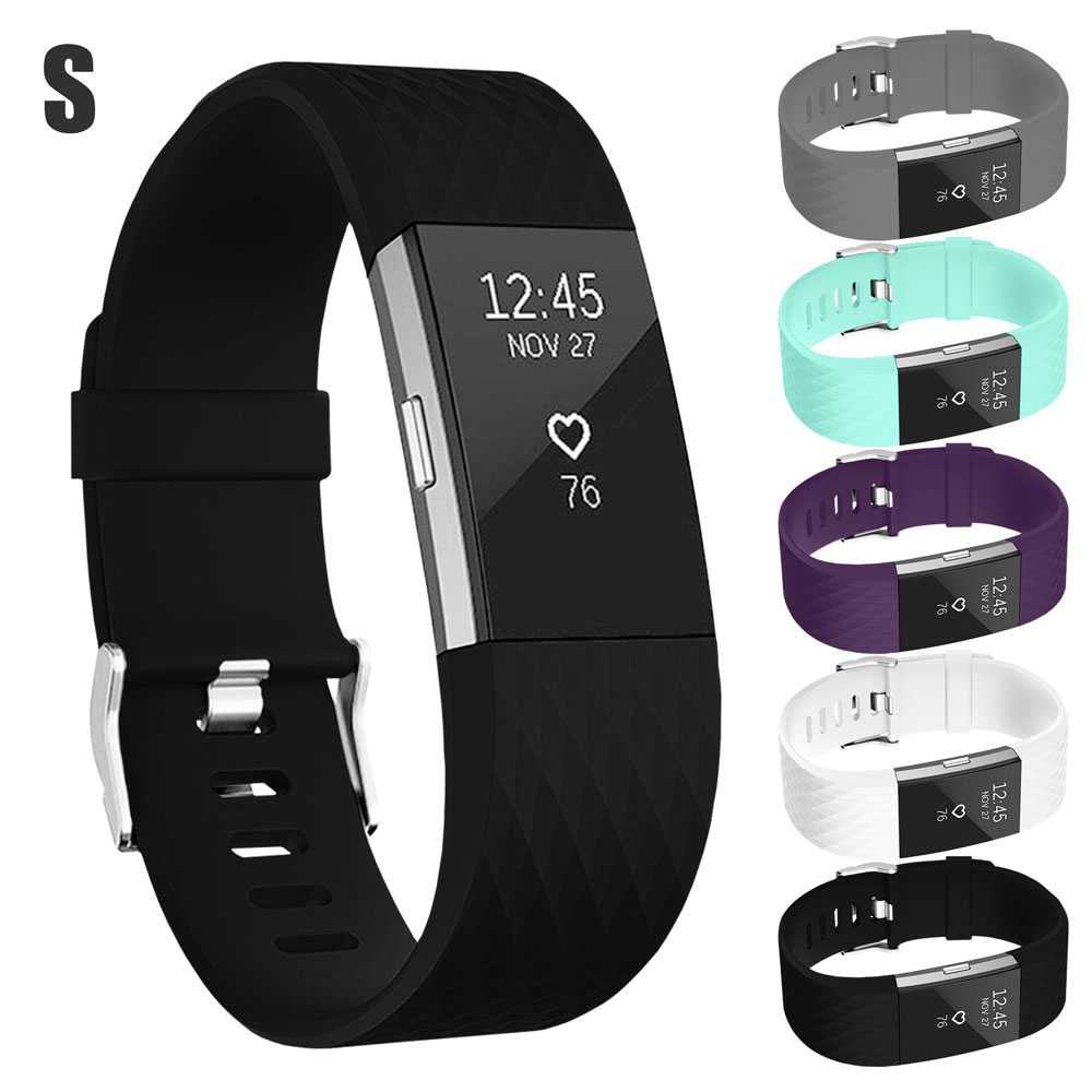 Band Replacement Wristband Strap TPU Silicone compatible with Fit bit Charge 2 Black Size S
