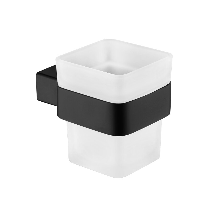 Toothbrush Holder Toothbrush Glass Cup Home Hotel Toilet Frosted Glass Cup Square Stainless Steel Wall Mounted Bathroom