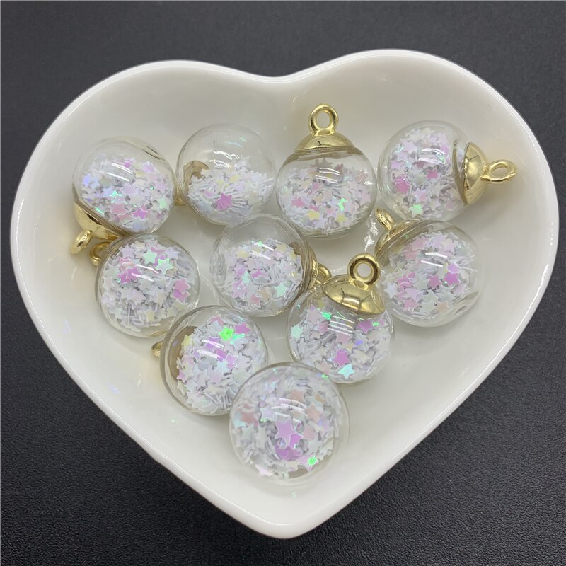 5pcs/Lot 16mm Mini Glass Bottles With Star Sequin Charms Pendant Beads For Jewelry Making DIY Earring Charms