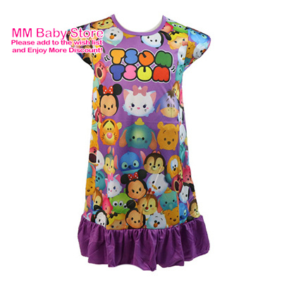 Kids Meisjes Nachthemd Zomer Cartoon Print Korte Mouw Nachtjapon Kinderen Casual Nachtkleding Gewaad 3-9Years: Blauw / XL(8T-9T)