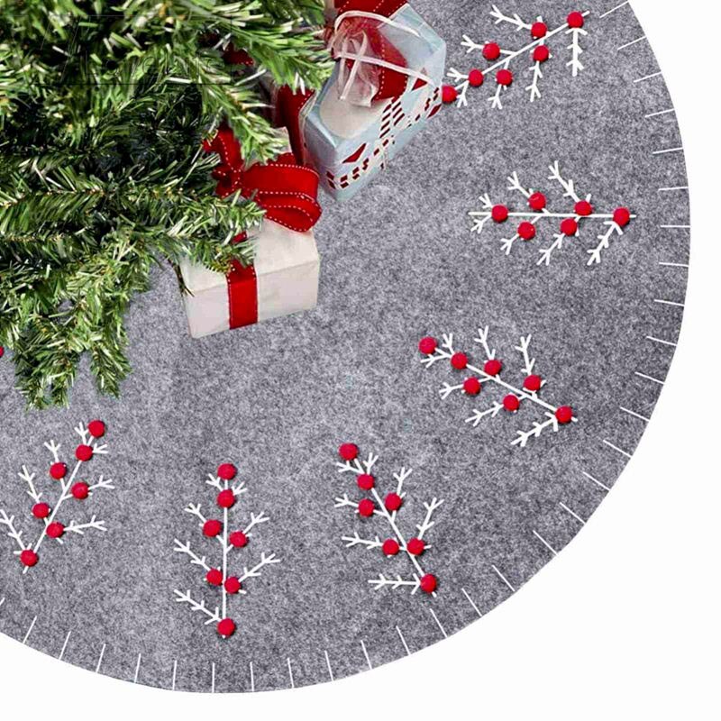 48 inch Felt Applique Christmas Tree Skirt Kit Round Grey Christmas Tree Skirt Year Christmas Party Decorations